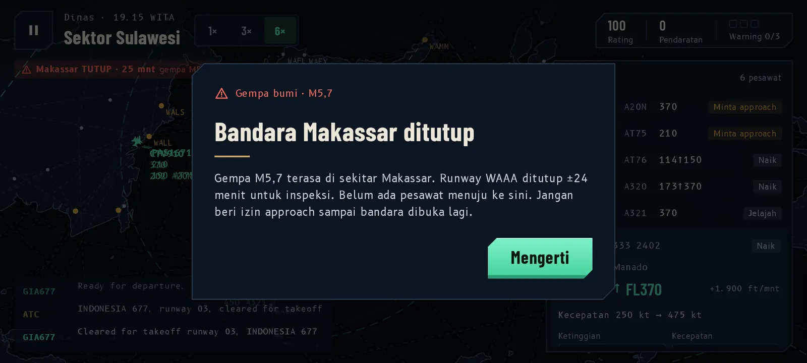 Pop-up in the game: magnitude 5.7 earthquake, Makassar airport closed for inspection